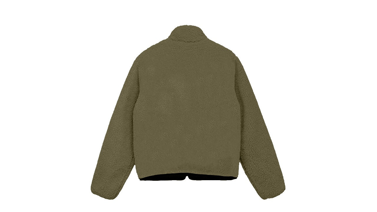 Olive Green Sherpa Quilted Pullover.