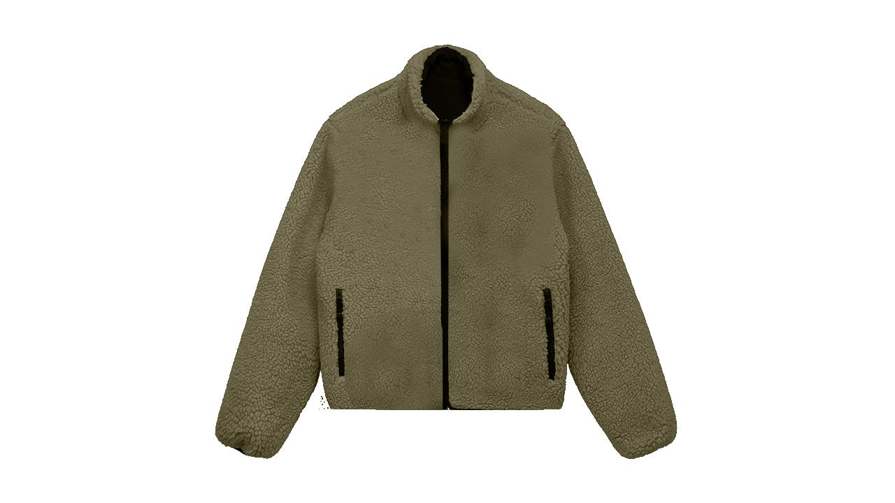 Olive Green Sherpa Quilted Pullover.