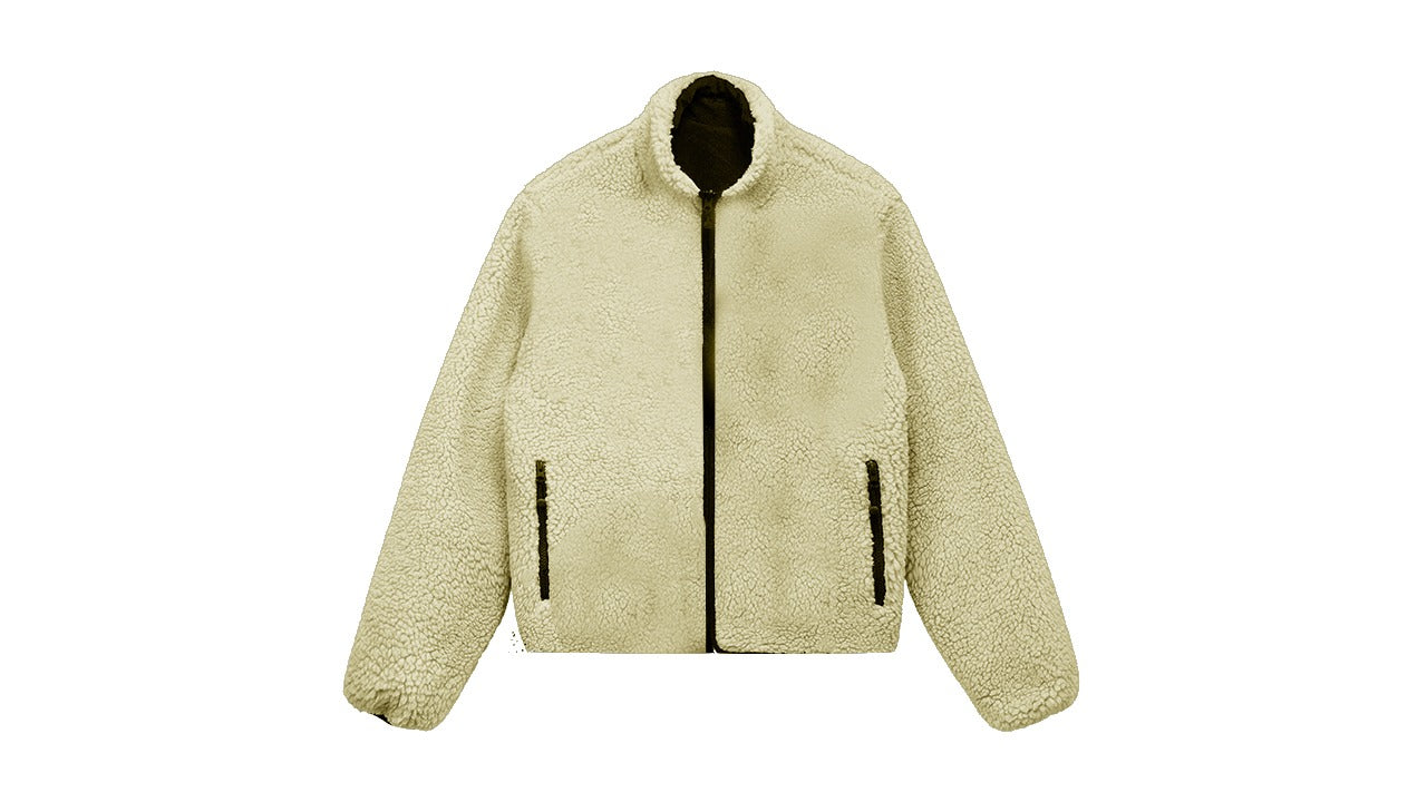 Beige Sherpa Quilted Pullover.